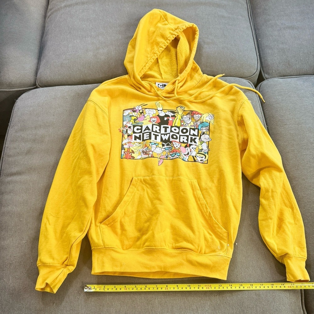 Cartoon Network Logo 90's Style Yellow Graphic Long Sleeve Hoodie Unisex Small